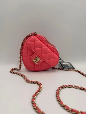 Chanel CC In Love Heart Bag — Coral Pink Lambskin 22S